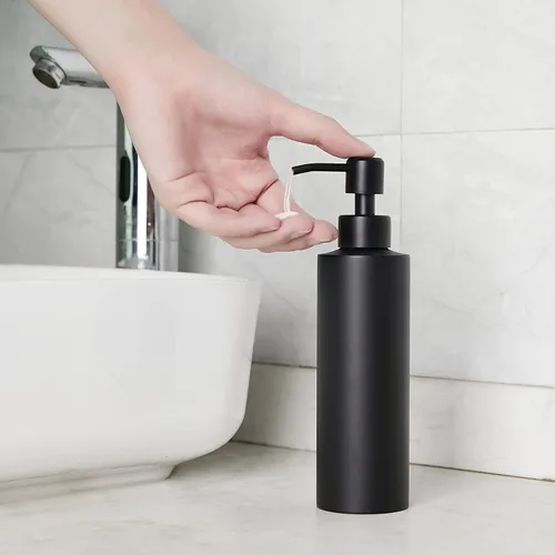 Miniatura 4 de Dispensador de jabón, negro mate con embudo y posavasos antideslizante, acero inoxidable 304, botella desinfectante de manos para baño y cocina