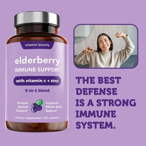 Miniatura 7 de Vitamin Bounty Apoyo inmunológico de saúco, con zinc, vitamina C y equinácea, mezcla avanzada 5 en 1, potente antioxidante, apoya el equilibrio