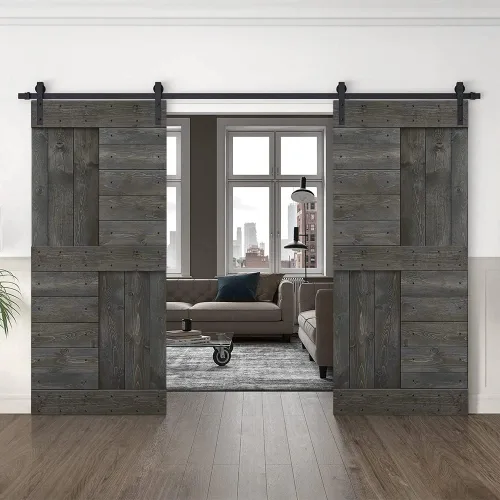 Miniatura 14 de TMS Serie N - Puerta corrediza interior de madera de pino anudada con kit de herrajes deslizantes (32 x 84 pulgadas, blanco)