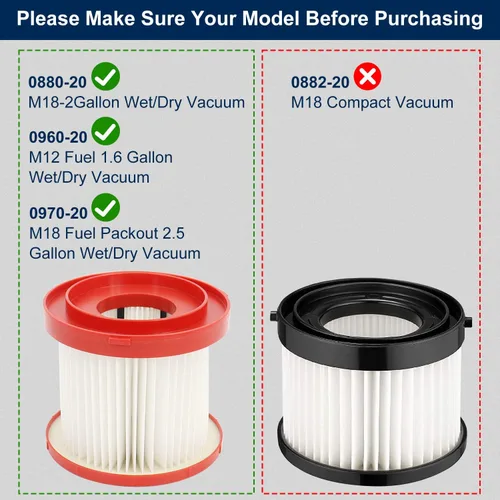 Miniatura 6 de Filtro de aspiradora Kaulolado 49-90-1900 para Milwaukee, compatible con aspiradora sin cable Milwaukee M18 0780-20 0880-20, paquete de 2 filtros