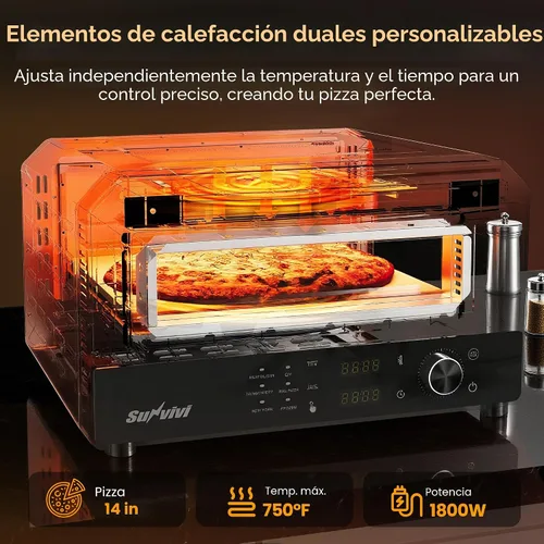 Miniatura 5 de Sunvivi Horno eléctrico para pizza de interior: máquina de pizza de encimera con 6 ajustes preestablecidos, calienta hasta 750 ℉, calentador