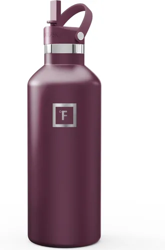 Miniatura 80 de IRON °FLASK Botellas de agua de campamento/senderismo, 3 tapas (estrecha con popote), sin fugas, aisladas al vacío, acero inoxidable de doble pared