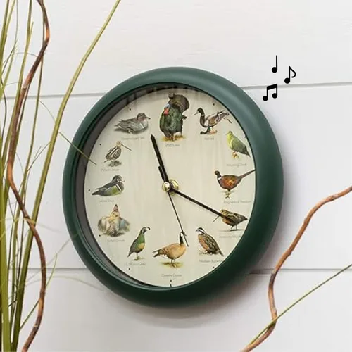 Miniatura 3 de Mark Feldstein, reloj cantando aves de caza salvaje de América del Norte, 8 pulgadas, verde