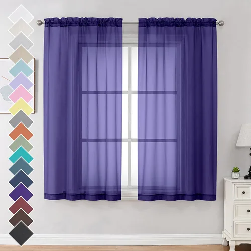 Miniatura 213 de OVZME - Cortinas traslúcidas blancas de 45 pulgadas de largo, 2 paneles, cortinas de gasa con bolsillo para barra para ventanas pequeñas, cada una