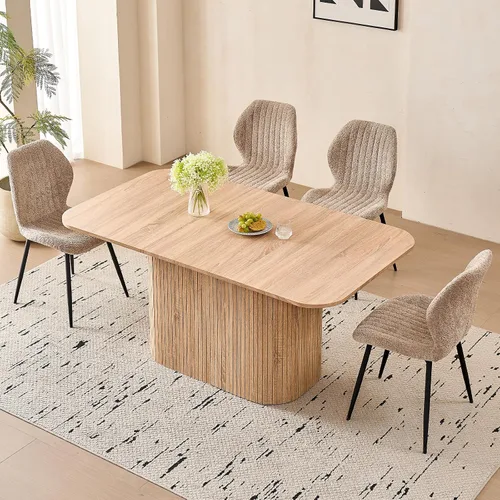 Miniatura 17 de Juego de 4 mesas de comedor grandes de 63 pulgadas para 4, esquinas redondeadas, mesa de cocina rectangular moderna de madera con sillas Boucle