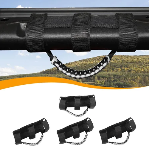 Miniatura 8 de Hoolcar 4 asas de agarre de barra antivuelco, asas de agarre de paracaídas compatibles con Jeep Wrangler YJ TJ JK JKU JL JLU y Gladiator JT Negro
