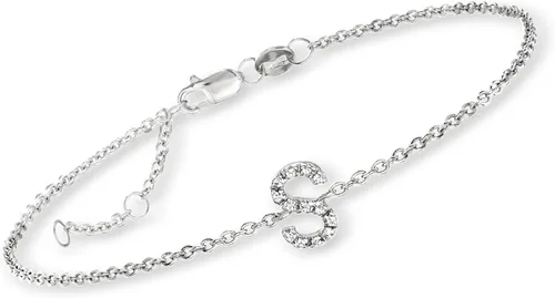 Miniatura 5 de RS Pure by Ross-Simons Diamond-Accented Single-Initial Bracelet in Sterling Silver