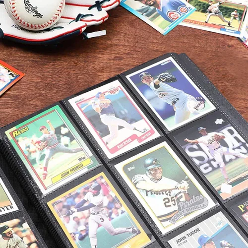 Miniatura 6 de Carpeta de tarjetas coleccionables, soporte para álbum de tarjetas deportivas de 9 bolsillos para tarjetas TCG, MTG, Yugioh, fútbol americano, Negro