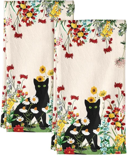 Miniatura 18 de Miss Adola - Juego de toallas de cocina de saco de harina con lazo para colgar - Juego de 2 toallas de cocina de primavera con lazo para colgar