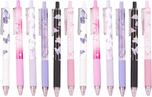Miniatura 25 de 8 bolígrafos retráctiles estéticos de gel, bolígrafos de escritura de tinta con punta fina suave de 0.020 in, bolígrafos de impresión novedosos