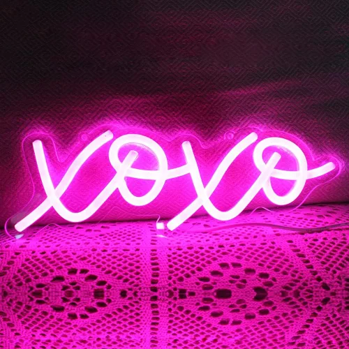 Miniatura 2 de XOXO - Letrero de luz LED de neón rosa para el día de San Valentín para pared de dormitorio, luces de neón para decoración de pared, letrero Xoxo