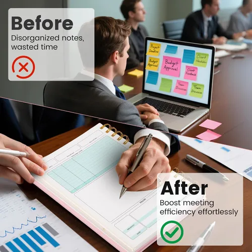 Miniatura 5 de Cuaderno de Reuniones para Trabajo con Elementos de Acción 5.5×8.5 Tapa Dura Espiral Planificador de Reuniones para Oficina Negocios Notas