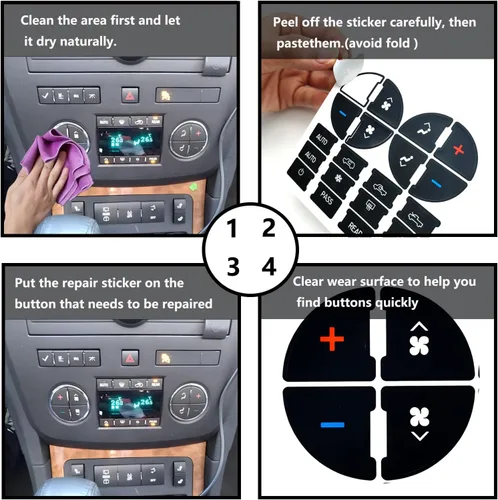 Miniatura 5 de 2 Paquetes Kit de Reparación de Botones del Tablero de CA Calcomanías Adhesivas - Compatible con Chevy, para Reparar Botones de Control de A/C 2 pzas