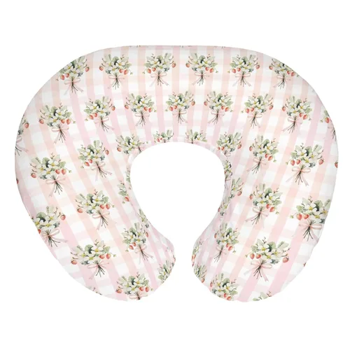 Sweet Strawberry Baby Nursing Pillow Covers for Boy Girl Pastel Strawberries Floral Pink Bows Plaids Nursery Pillowcase for Breastfeeding Pillows