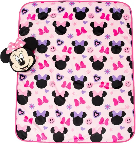 Miniatura 2 de Jay Franco Juego de cobija y almohada Disney Minnie Mouse Nogginz - 40 x 50 pulgadas, manta ligera de viaje de 2 piezas para niños, ropa de cama