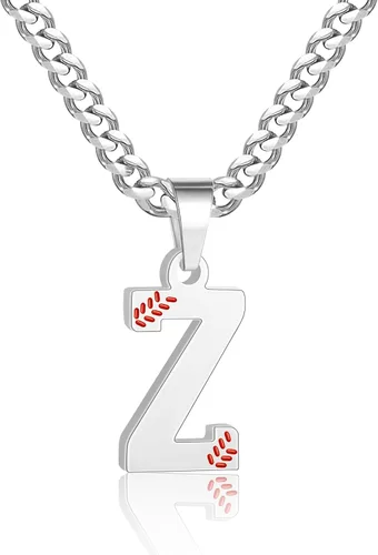 Miniatura 51 de Avotto Collar de béisbol con letra inicial de la A a la Z para niños y hombres, cadena cubana de acero inoxidable resistente que no se decolora
