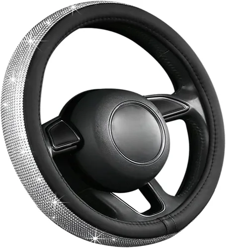 Miniatura 9 de Funda brillante para volante de automóvil, protector de volante de automóvil con diamantes de imitación brillantes de 15 pulgadas, funda