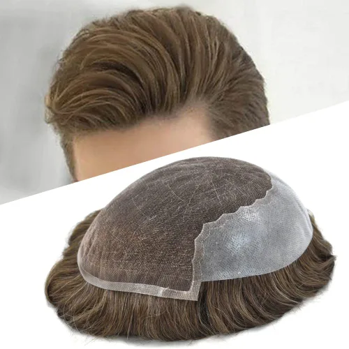 Miniatura 90 de Toupee - Sistemas de reemplazo de cabello para hombre, encaje frontal suizo, nudo blanqueado, pieza de cabello humano natural 1# negro azabache, 8 x
