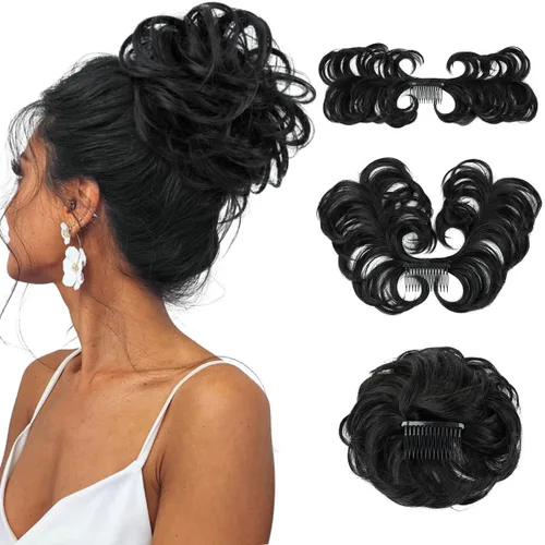 Miniatura 34 de Postizo de Cabello de Moño Despeinado con Peine Lateral Clip en Postizo de Moño para Mujeres Corto Natural Liso Versátil Estilos Ajustables Piezas