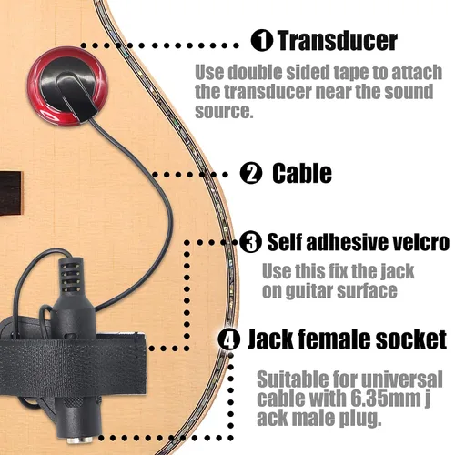 Miniatura 4 de YACSEJAO Micrófono de contacto, pastilla piezoeléctrica para guitarra, ukelele, violín, mandolina, banjo, kalimba, bajo y transductor eléctrico