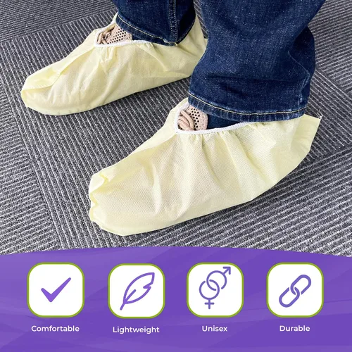 Miniatura 5 de AMZ Medical Supply Fundas desechables antideslizantes para zapatos, 18 pulgadas, paquete de 20 (10 pares), fundas amarillas impermeables para botas