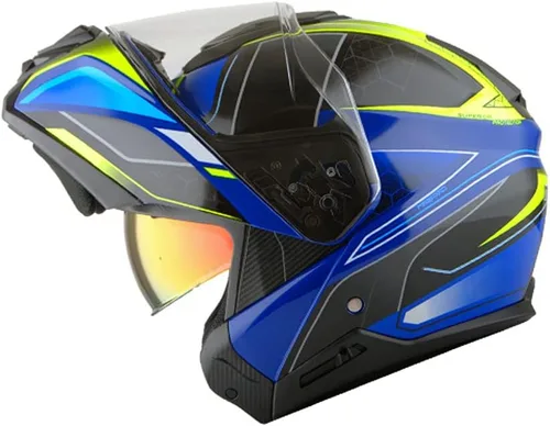 Miniatura 5 de Martian Casco modular de cara completa para motocicleta, protector solar con doble visera: HG362 azul amarillo