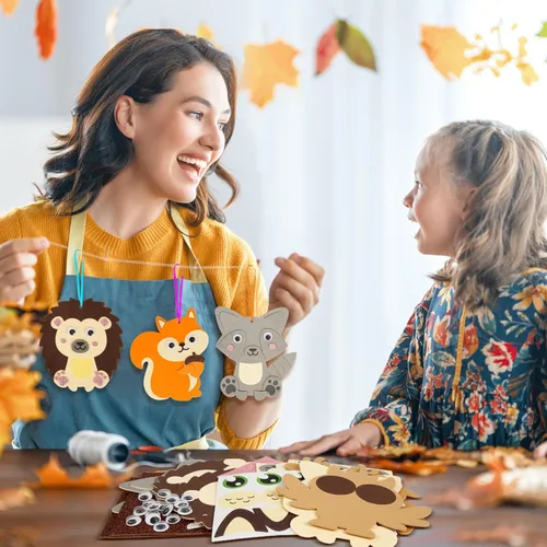 Miniatura 4 de Fennoral Paquete de 12 Kit de Manualidades de Otoño para Niños Haz Tu Propio Animal de Otoño Calcomanías de Espuma Artes y Manualidades de Otoño
