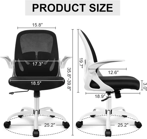 Miniatura 3 de Primy Silla de Oficina Ergonómica Silla de Escritorio con Soporte Lumbar y Altura Ajustables, Silla de Escritorio Giratoria de Malla Transpirable