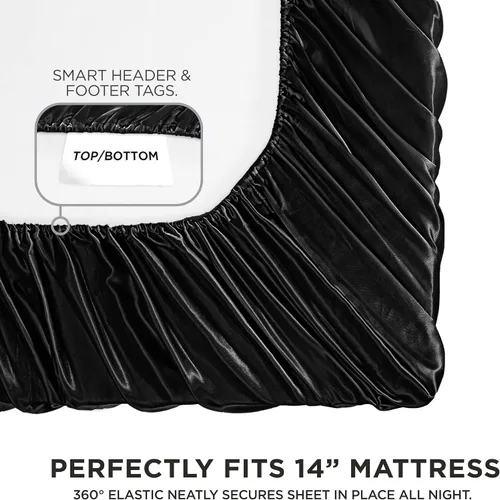 Miniatura 3 de Juicy Couture Juego de sábanas de satén de tamaño individual, juego de sábanas sedosas de bolsillo profundo con 1 sábana bajera, 1 sábana encimera