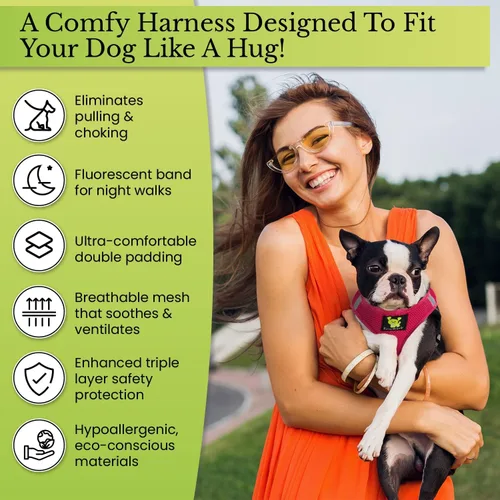 Miniatura 4 de EcoBark Arnés para perro – Arneses ecológicos para perros XXS, XS y pequeños – Chaleco de cuerpo pequeño reflectante y ajustable – Arnés de malla