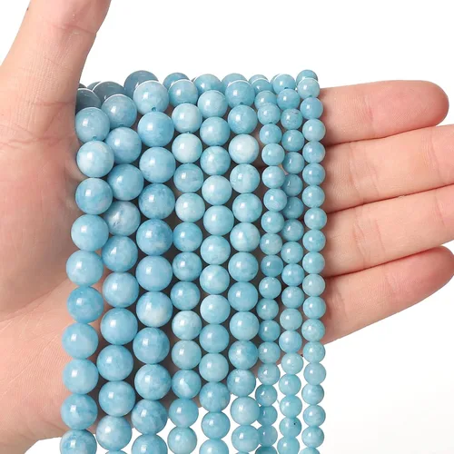 Miniatura 14 de 60 piezas de cuentas de piedra natural de 15⁄64 pulgadas (6 mm) con cuentas de apatita azul que es una piedra para sanación de la energía. Piedras