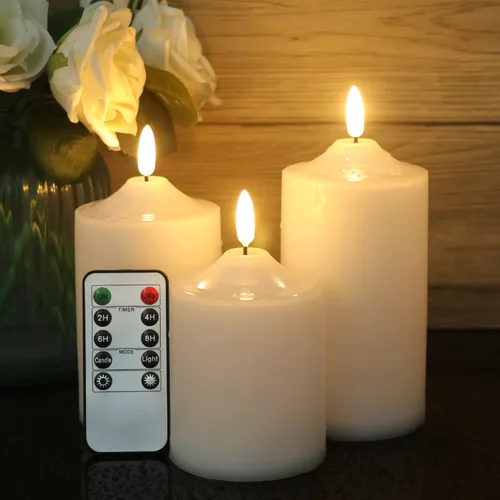 Miniatura 2 de GenSwin Velas parpadeantes sin llama, velas LED impermeables con control remoto y temporizador, velas de pilar de mecha 3D que funcionan