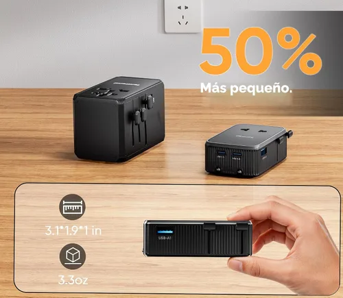 Miniatura 4 de Olcorife PD25W Mini adaptador de viaje, adaptador de corriente universal con 2 USB-C 1 USB-A, adaptador de enchufe internacional, esenciales