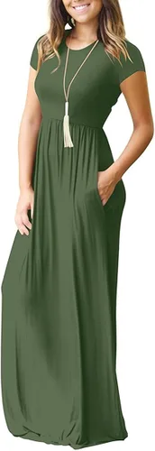 Miniatura 2 de HAOMEILI - Vestido largo de manga cortalarga, holgado, liso, informal y con bolsillos para mujer