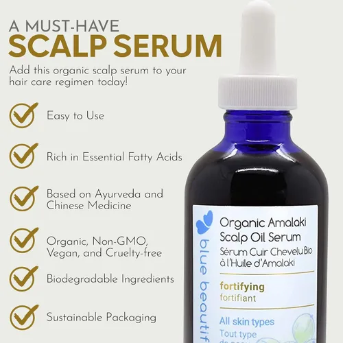 Miniatura 2 de Blue Beautifly Aceite orgánico Amla para suero del cuero cabelludo, fortalece los folículos pilosos, restaura el crecimiento y trata la caspa