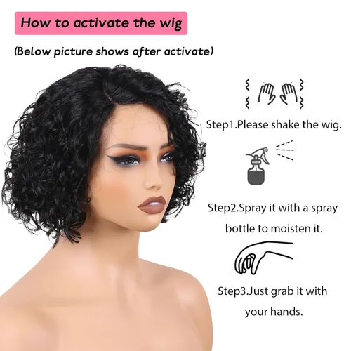 Miniatura 4 de Pelucas de cabello humano rizado profundo, parte lateral, encaje frontal precortado, encaje frontal para usar y llevar, peluca sin pegamento