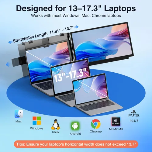 Miniatura 4 de FLYTOCCA Extensor de pantalla para laptop, pantalla IPS FHD 1080P de 15.6 pulgadas, segundo monitor desmontable compatible con montaje vertical