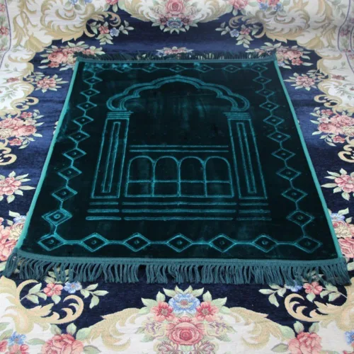 Miniatura 3 de Alfombra de oración musulmana de franela gruesa en relieve, alfombra de oración turca, alfombra de oración islámica, cuentas de rosario para hombres