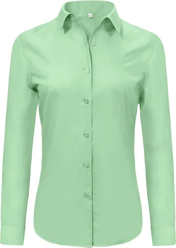 Miniatura 49 de Ruisin - Camisas supersuaves sin arrugas y con botones para mujer, unicolor, manga larga, diseño a rayas, estilo formal, blusa de vestir