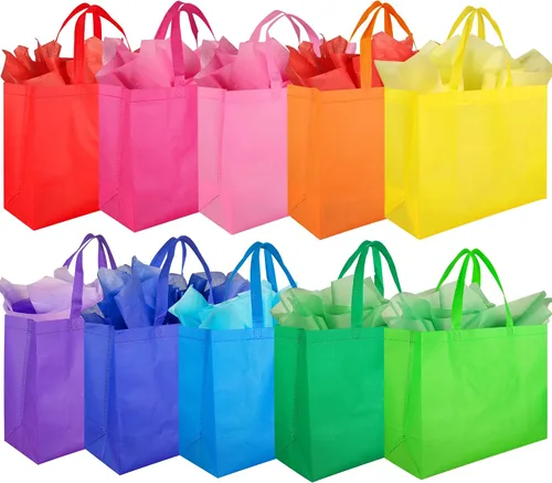 Miniatura 8 de SPERPAND 30 bolsas grandes de golosinas con pañuelos, bolsa de regalo reutilizable no tejida de 15.7 pulgadas con asas para cumpleaños de niños
