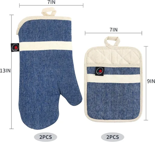 Miniatura 6 de Juego de guantes de horno y soportes para ollas, 4 piezas de guantes de horno de cocina resistentes al calor de 400 °F para cocina, guantes de horno