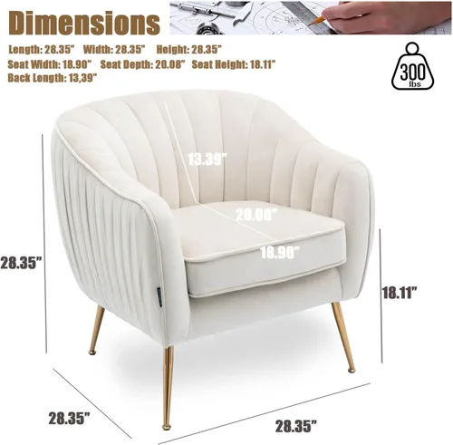 Miniatura 2 de Silla de Acento de Terciopelo, Silla Moderna de Barril, Sillas con Brazos para Sala de Estar y Dormitorio, Acabado Dorado, Beige