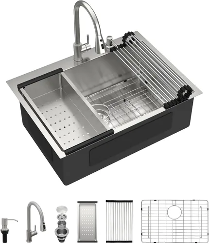 Miniatura 8 de Dcolora Fregadero de Lavandería Empotrable de 22x22 Pulgadas Calibre 16 de Acero Inoxidable de 12 Pulgadas de Profundidad Fregadero Utilitario de Un