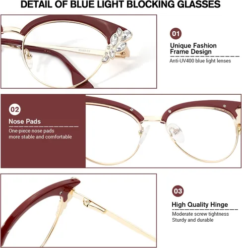 Miniatura 5 de VOOGLAM Lentes de bloqueo de luz azul de ojo de gato para mujer con cristal, lentes elegantes negros anti UV luz azul fatiga ocular