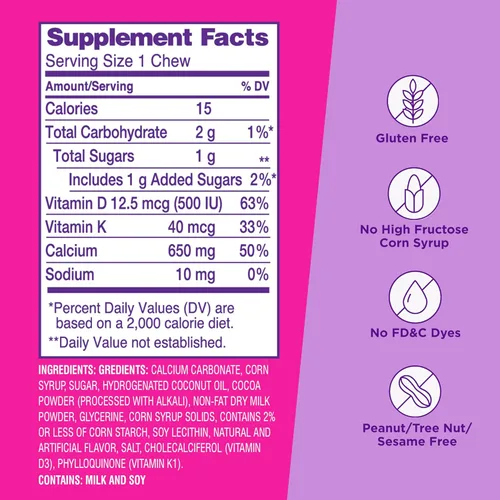 Miniatura 3 de Viactiv Calcium Plus Suplemento de vitamina D masticables suaves, marrón, chocolate con leche, 180