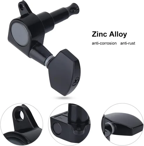 Miniatura 2 de 3 pares de clavijas de guitarra, 3L 3R negro cerrado de aleación de zinc cabezales de máquina para guitarra folk/eléctrica accesorios de actuación