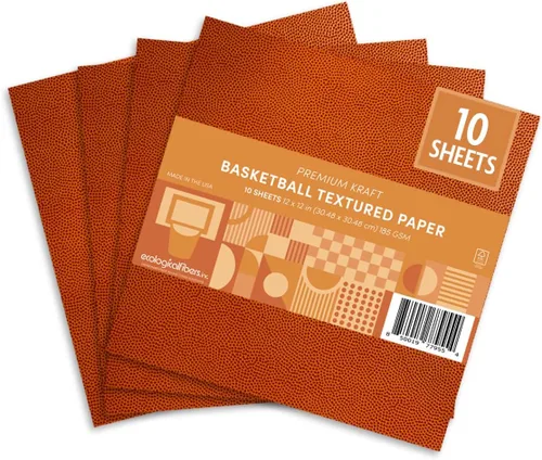 Papel kraft texturizado para deportes premium, hojas de 12 x 12 pulgadas, por Ecological Fibers (baloncesto, 10 hojas)