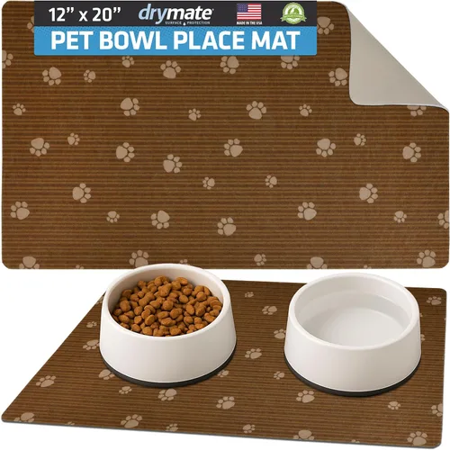 Miniatura 39 de Drymate Mantel individual con tazón para mascotas, tapete de alimentación para perros y gatos, tela absorbente, respaldo impermeable, Madera