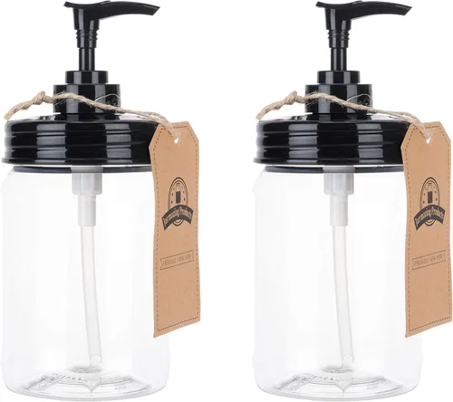 Jarmazing Products Dispensador de jabón en tarro negro Mason – Plástico a prueba de óxido con tarro de pinta de plástico – Paquete de dos