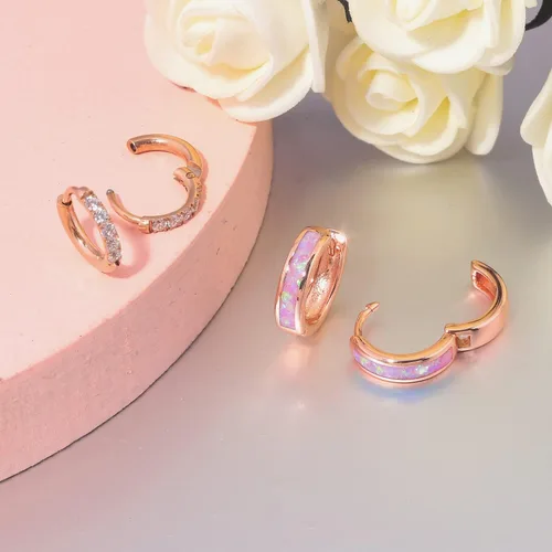 Miniatura 204 de CiNily Aretes Huggie de ópalo con bisagras, chapados en oro, hipoalergénicos, pequeños aretes de aro para mujeres, adolescentes, niñas, hombres